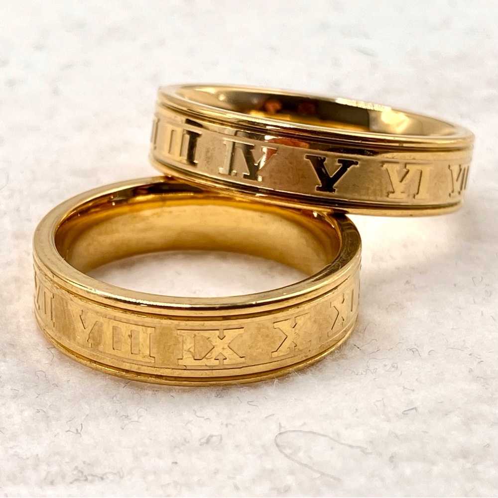 Unisex Gold Stainless Steel Roman Numeral Rings